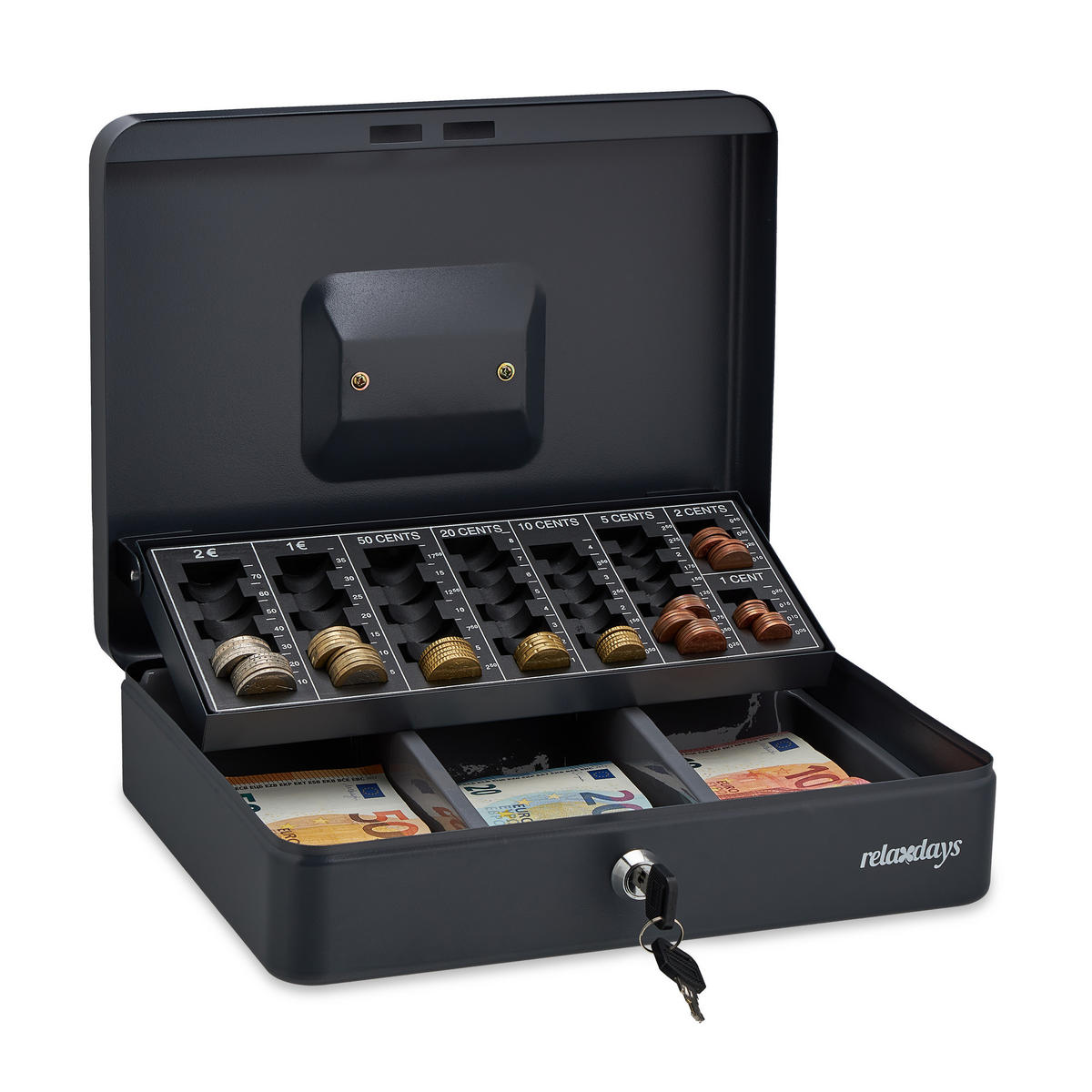 POKLADNIČNÁ kasa - antracitová, kov/plast (30.5/9/23.5cm) - Relaxdays