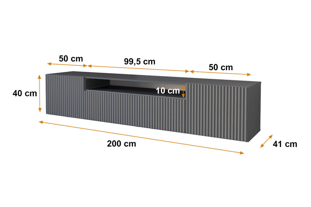 LOWBOARD NOA-2-W 200x40x41 cm - Graphit - Graphitfarben, Holzwerkstoff (200/40/41cm) - ALTDECOR