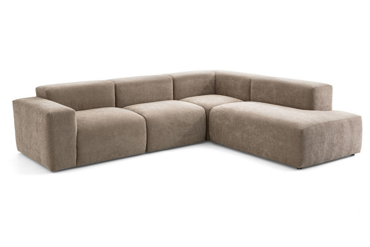 4-SITZER modulares Ecksofa HEAVEN SET 2 Rechts, Breite 300 cm Webstoff Braun - Schwarz/Braun, Holz/Kunststoff (245/300cm) - Muffo