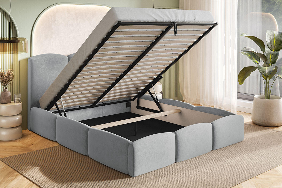 POLSTERBETT 200x200 Roma Slim mit Bettkasten, Metall Lattenrost, Velvet Beige - Beige, Holz/Textil (200/200cm) - Emporius