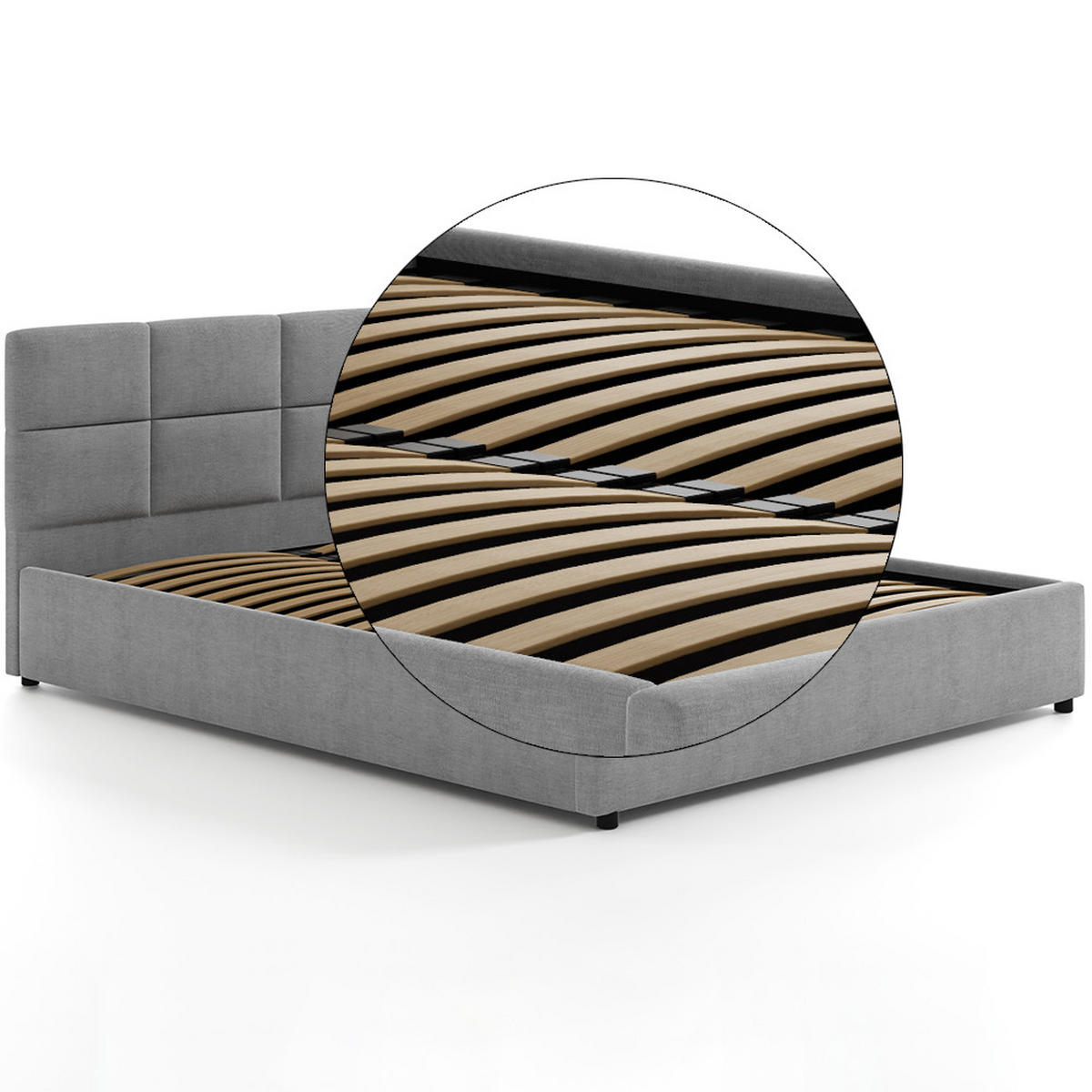POLSTERBETT 140×200 mit Bettkasten und Lattenrost Mika 028-28 Grau Geflochten - Grau, Holz/Textil (140/200cm) - Jana