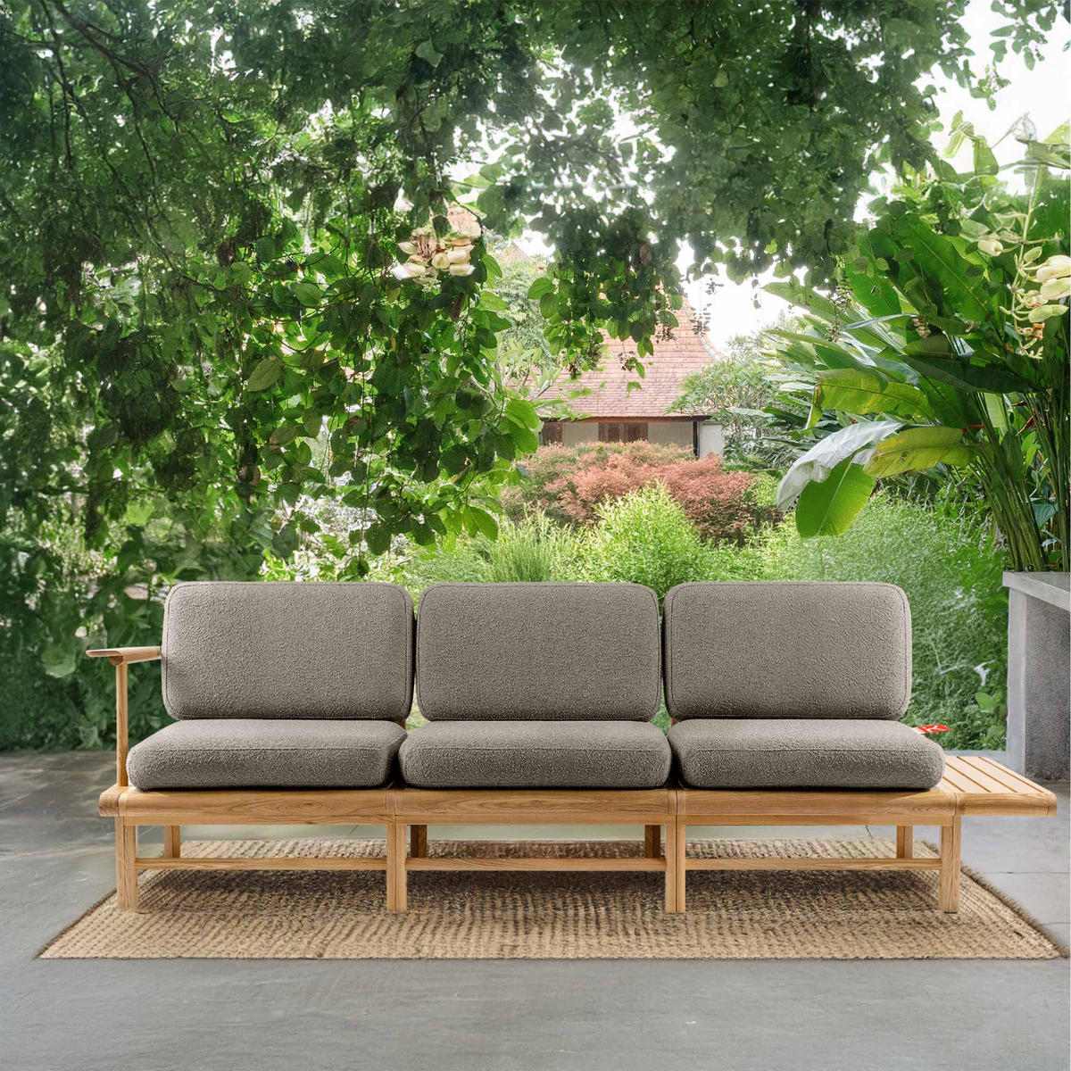 GARTENSOFA ATREDA 3-Sitzer, mit Ablage - Grau, Holz/Textil (245/74/80cm) - KONSIMO®
