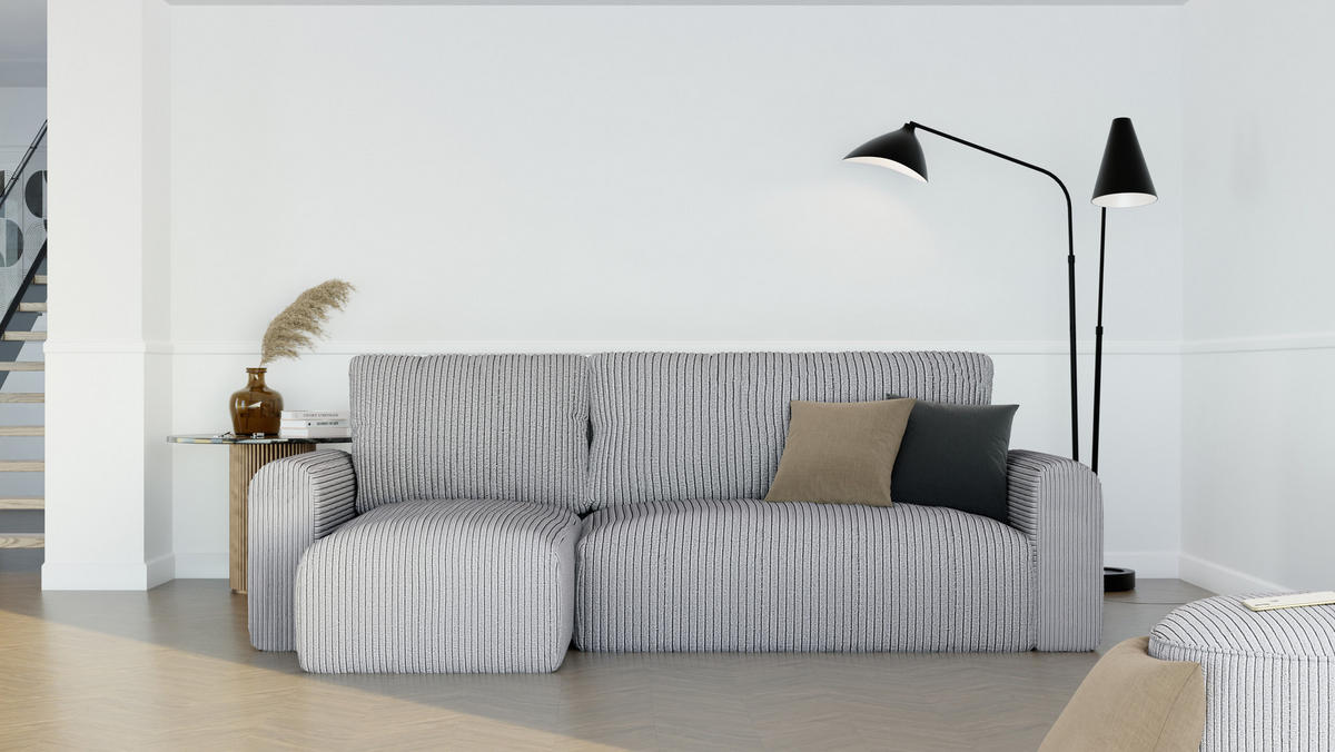 ECKSOFA mit Schlaffunktion und Bettkasten, Grau - Grau, Holzwerkstoff/Textil (244/98cm) - Idohome
