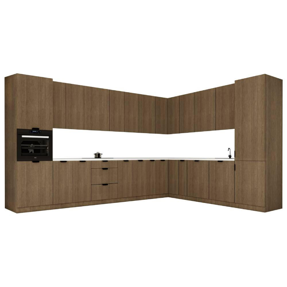 WINKELKÜCHE 385 x 285 cm - Sorento KS11-M385 - in Dunkle Eiche - Eichefarben/Schwarz, Holz/Metall (670/247/58cm)