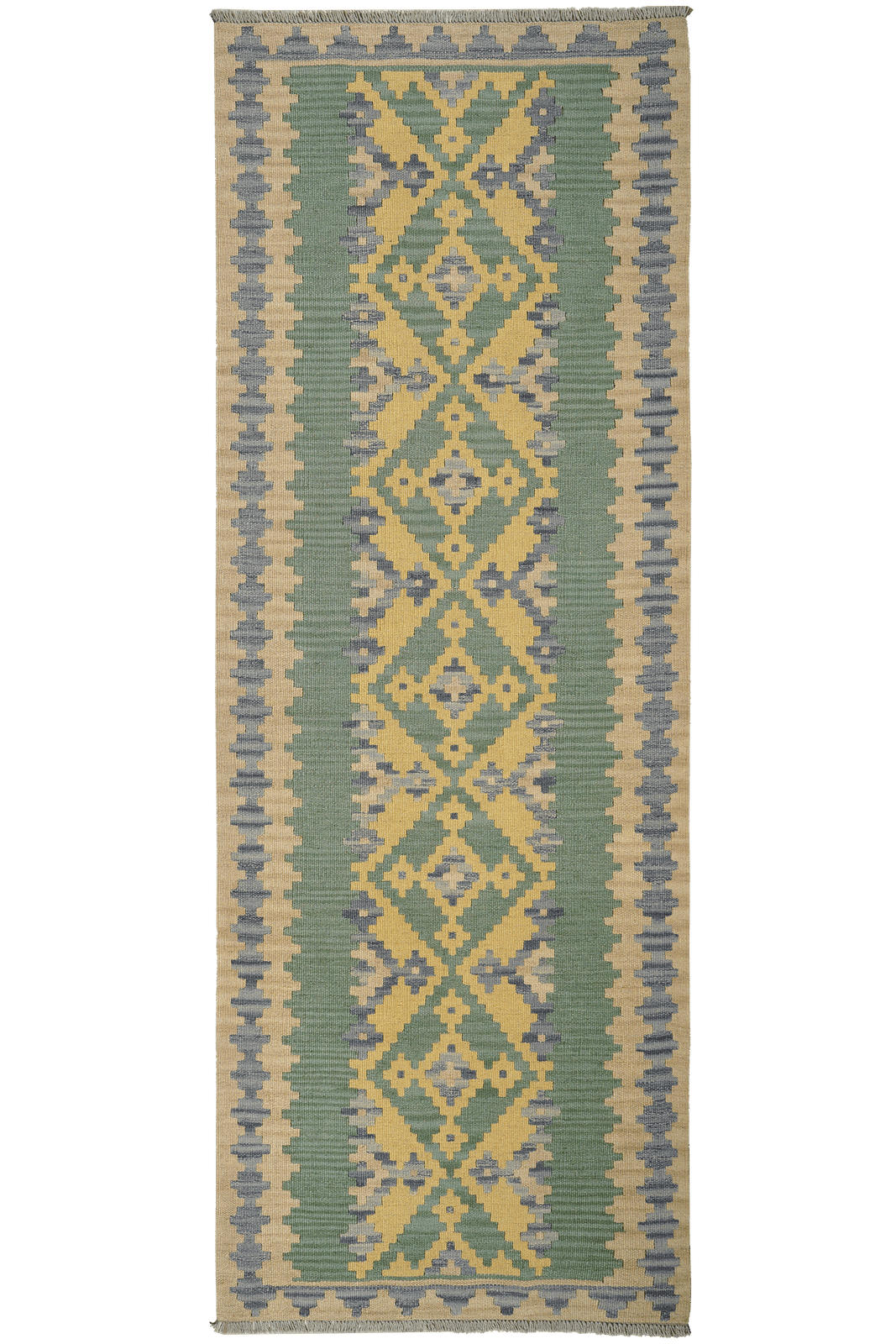 KELIM-LÄUFER handgewebt Gashgai Grün 252/90 cm Schurwolle - Grün, Textil (90/252cm) - Looma