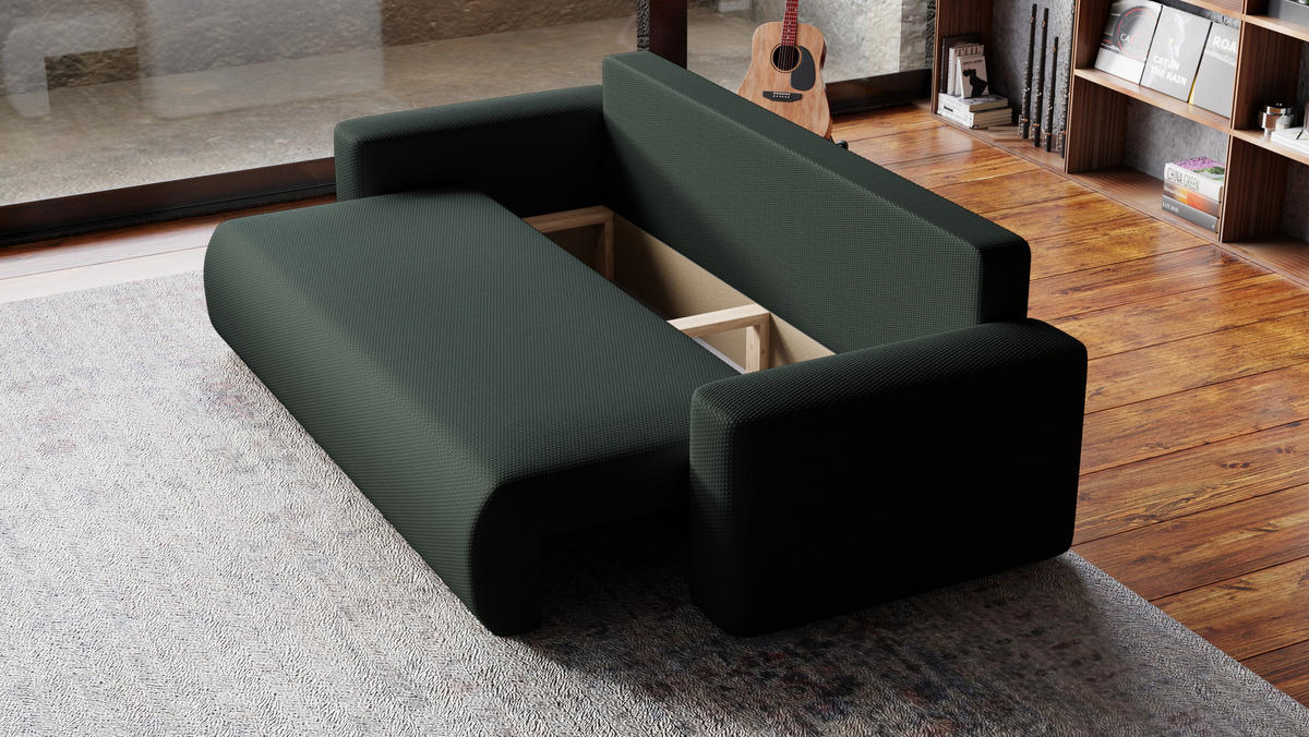 SOFA Bubi mit Bettkasten und Schlaffunktion, Cordstoff - Graphitfarben, Holzwerkstoff (242/85/95cm)