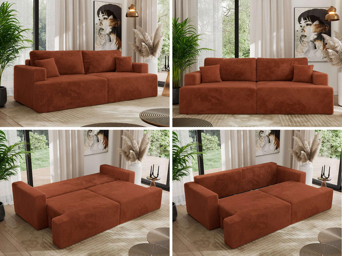 4-SITZER SOFA VIRELLA Orange Plüsch - Schwarz/Orange, Textil (240/88/115cm) - MKS