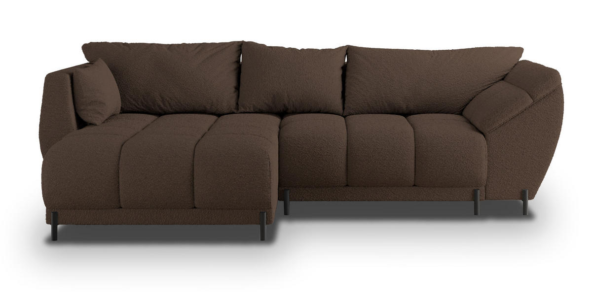 ECKSOFA VESTANO L-S Braun Boucle-Stoff mit Schlaffunktion - Braun, Holz (287/182cm) - MASSENO