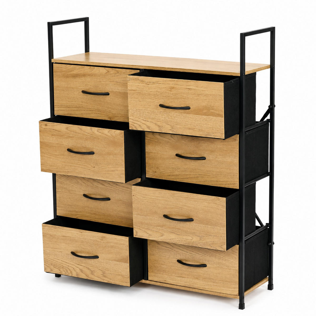 KOMMODE Holzoptik 8 Stoffschubladen - Schwarz/Braun, Holzwerkstoff/Textil (80/107/24cm) - Mat-Haus
