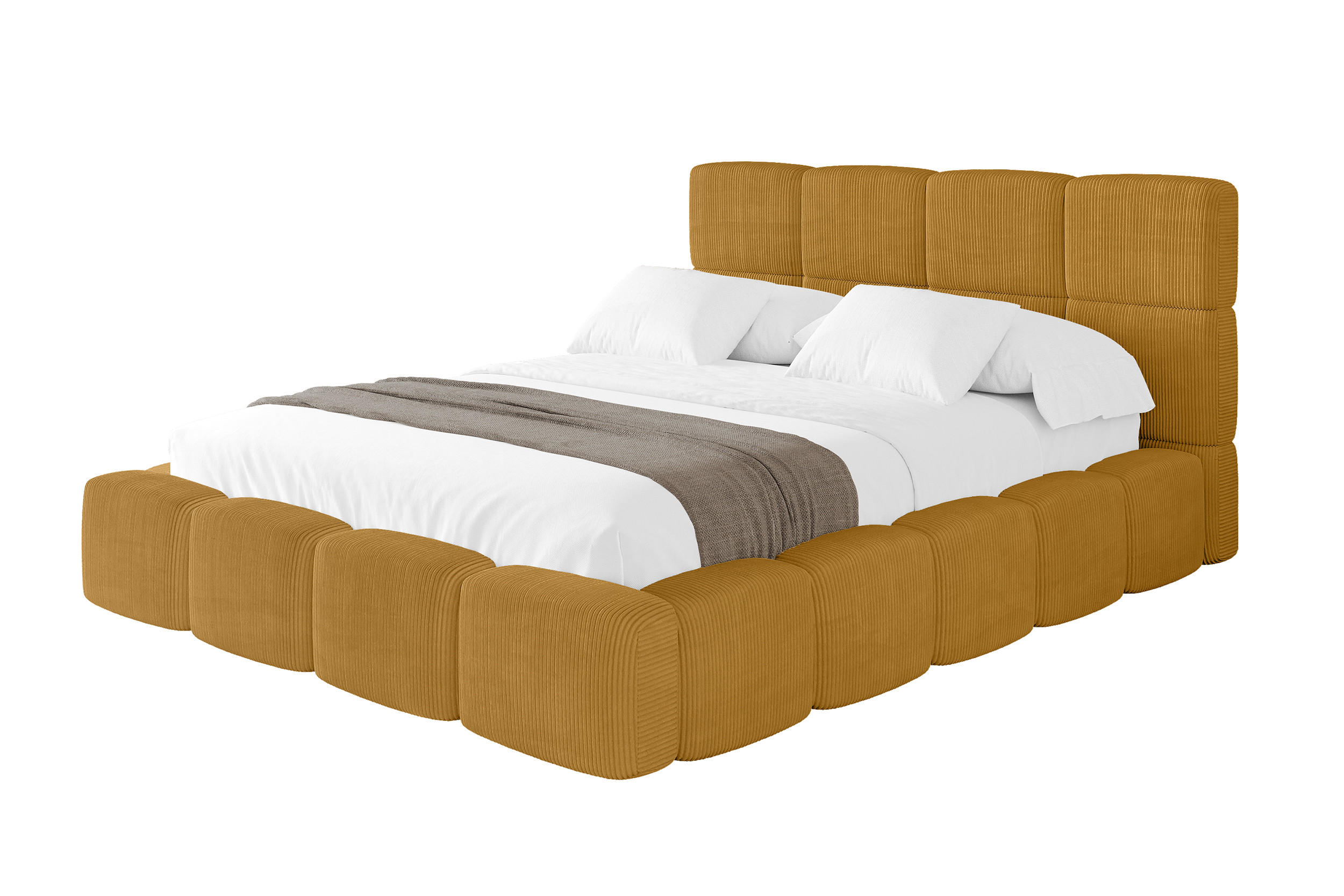POLSTERBETT mit Bettkasten und Lattenrost mit Kopfteil, Boxbett ohne Matratze, mit Stauraum - NATA 180x200 Senfgelb - Kupferfarben, Holzwerkstoff/Textil (180/200cm) - ALTDECOR