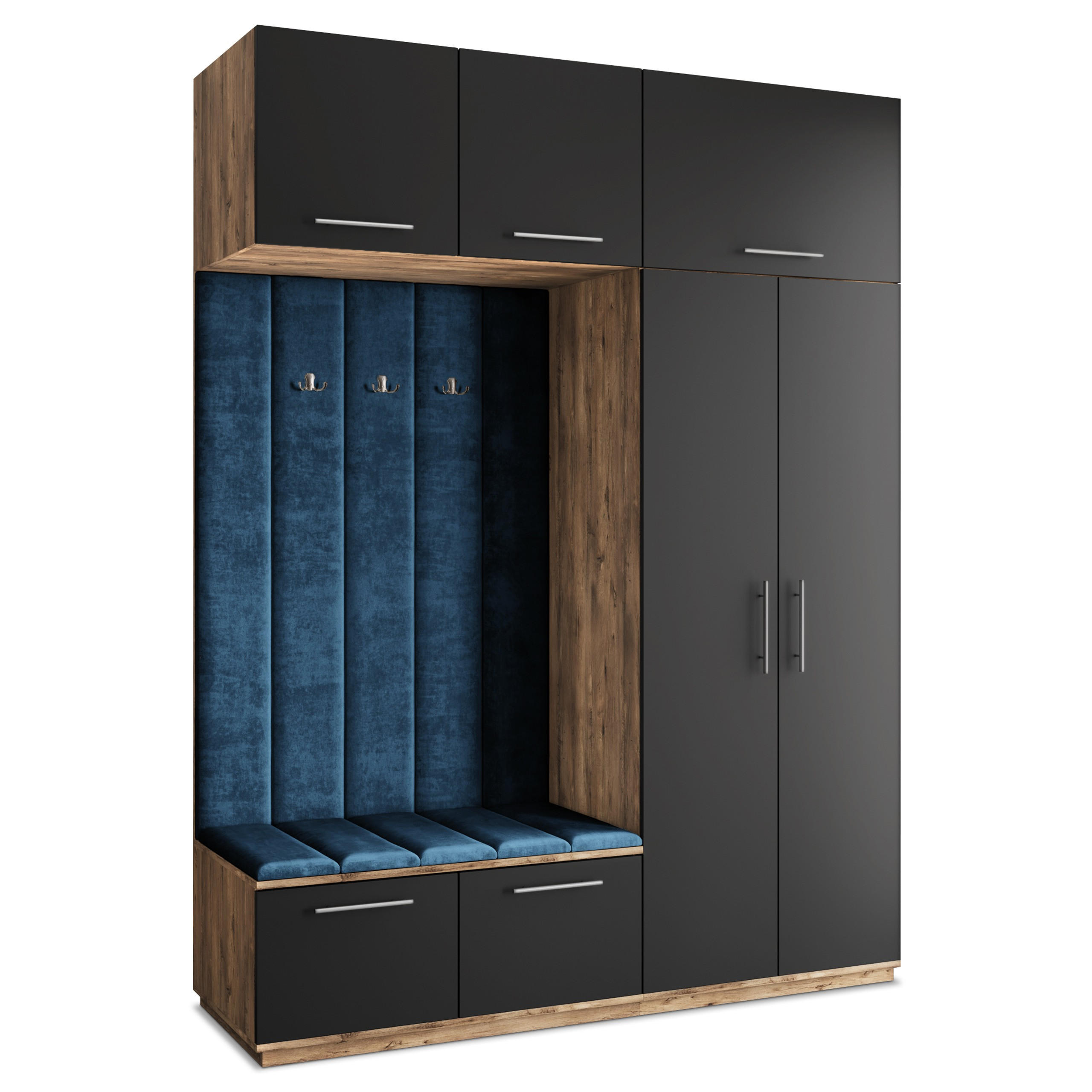 Masseno Garderobenschrank Eiche, Schwarz, Blau 180x240x60 cm
