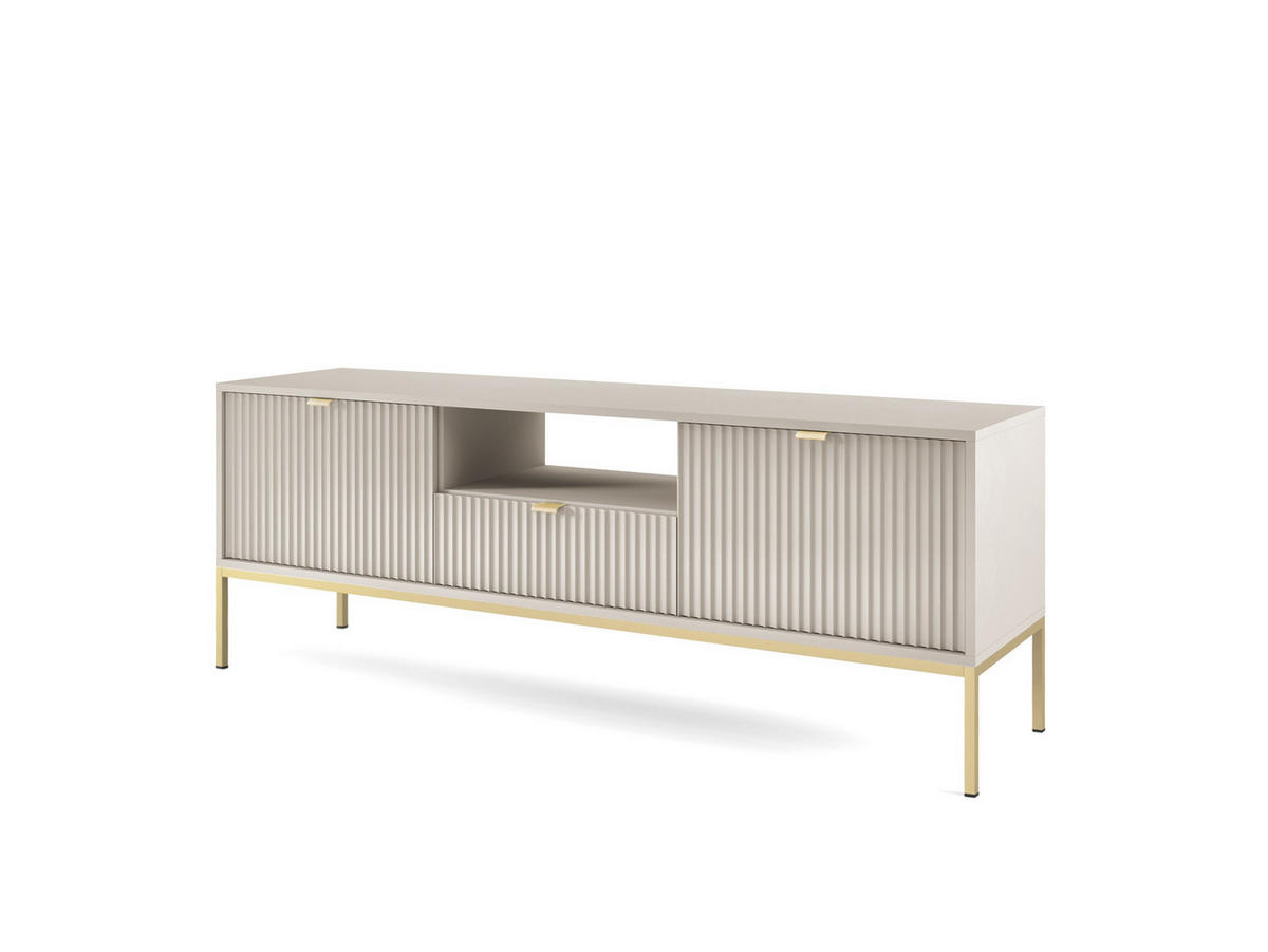 TV-SCHRANK Nova Kaschmir, Golden Beine, zweitüriger TV-Tisch - Kaschmir/Goldfarben, Holzwerkstoff/Metall (154/56/39cm) - Bettso