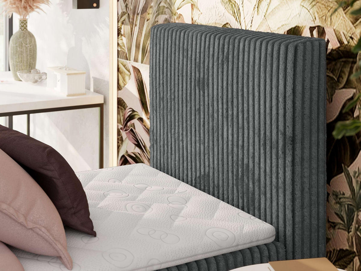 BOXBETT TILIANO 90/200 - Grau Cord - H4 - Visco Topper - Rechts - Grau, Textil (90/200cm) - MKS