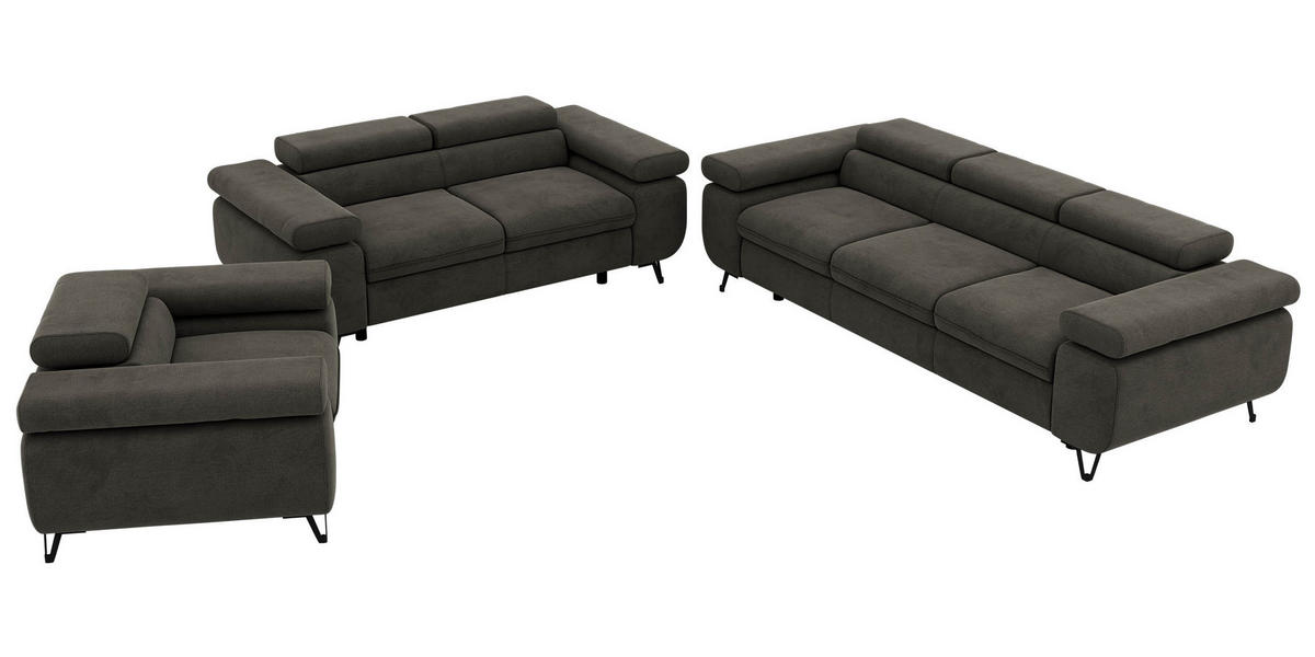 SEDACÍ SOUPRAVA PETER 1+2+3 - Tmavě šedá Samet - černá/tmavě šedá, kov/textil (262/76/99cm) - MKS