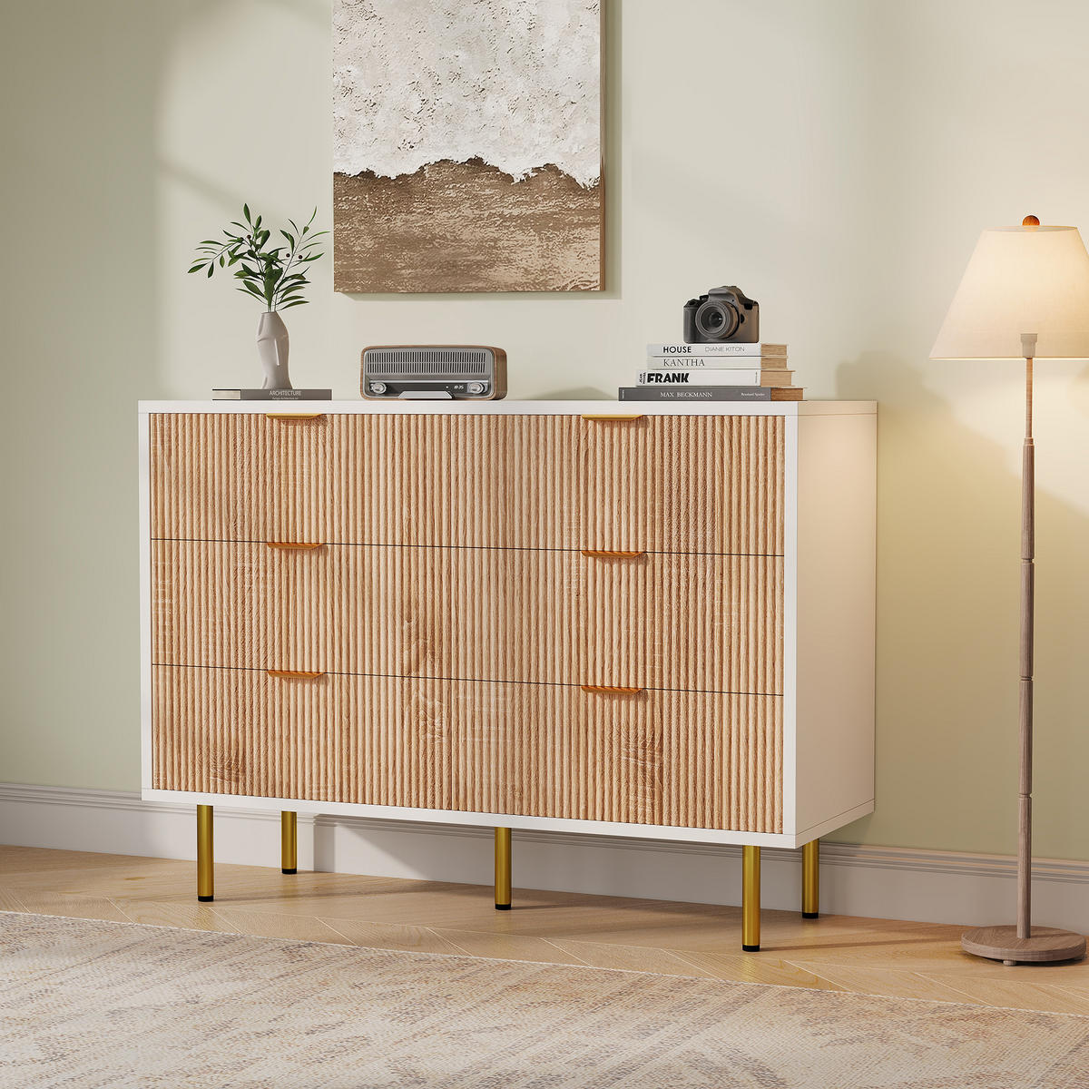 KOMMODE 6 Schubladen geriffelt Holz - Naturfarben, Holz (34/73/100cm) - Fortuna Lai