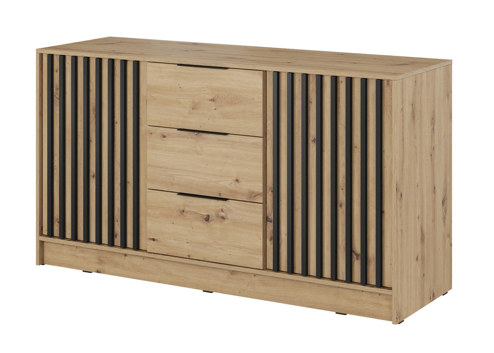 KOMMODE Stilo 155 cm in Artisan-Eiche + schwarze Lamellen - Schwarz/Eiche Artisan, Holzwerkstoff/Kunststoff (155/86/45cm) - Ravio