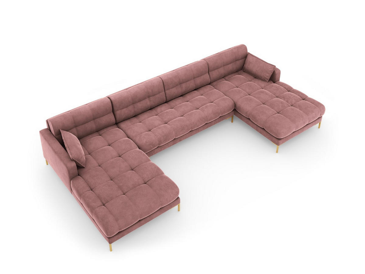 PANORAMASOFA Mamaia aus Samt rosa 6 Sitzplätze - Pink, Textil (185/75/383cm) - Micadoni