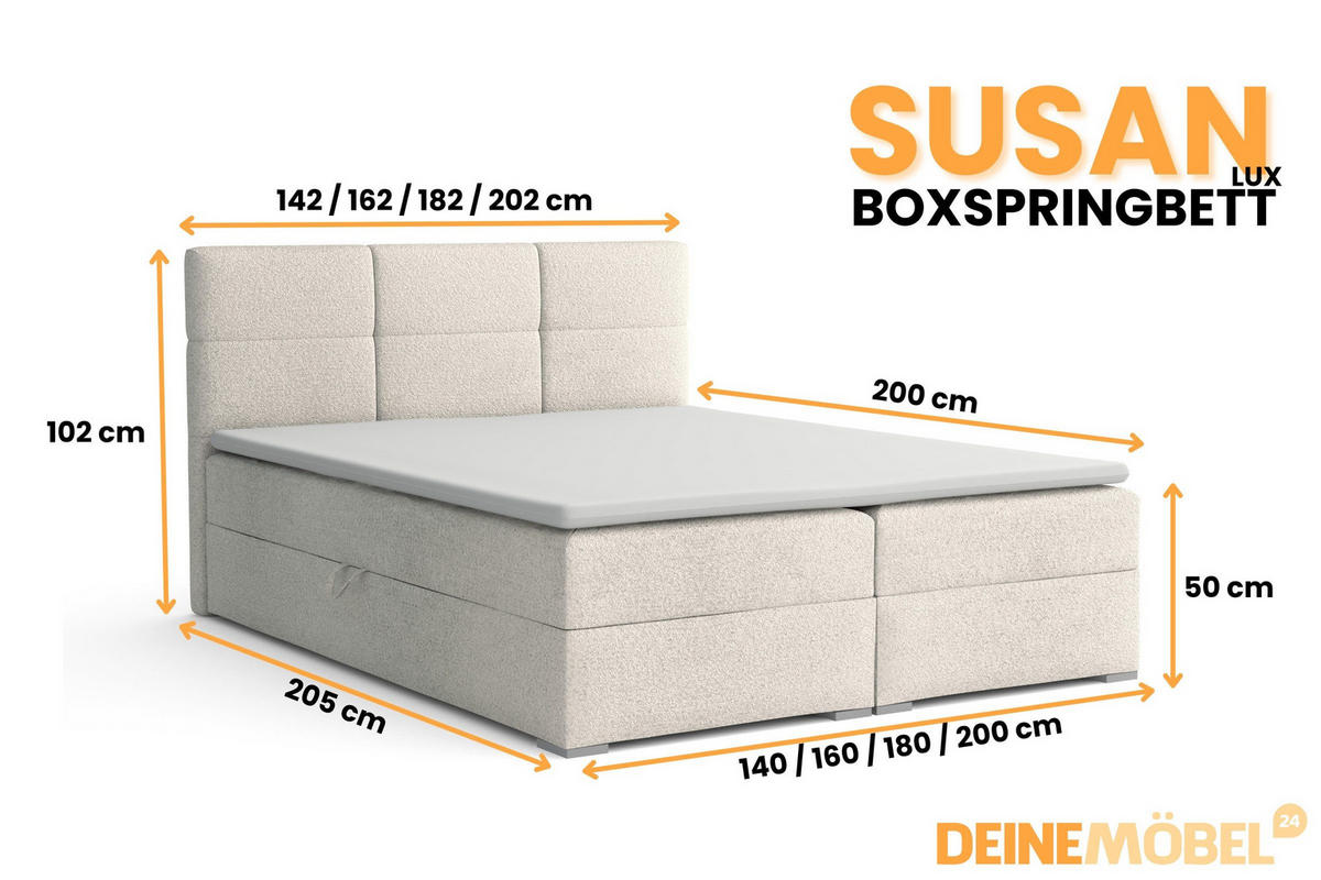 BOXBETT SUSAN LUX 160/200 in Boucle Ecru H4 - Ecru, Holz/Holzwerkstoff (160/200cm) - Deine Möbel 24