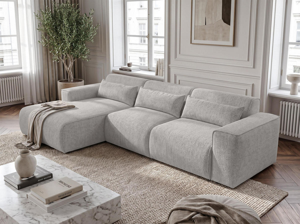 ECKSOFA L Form Ruyam Hellgrau 310/165/78 cm – Schlaffunktion Links - Hellgrau/Schwarz, Kunststoff/Textil (170/310cm) - AX Living
