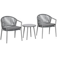 GARTENGARNITUR 3-teilig Ø48×46cm mit 2 Stühlen und Tisch,in Rattanoptik mit Kissen - Hellgrau, Naturmaterialen - Modfu