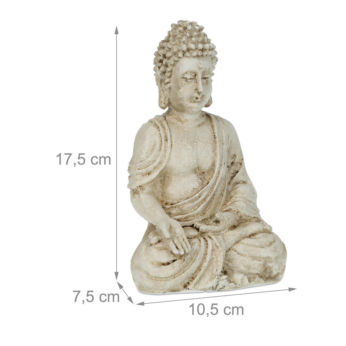 BUDDHAFIGUR - Creme, Kunststoff (10.5/17.5/7.5cm) - Relaxdays