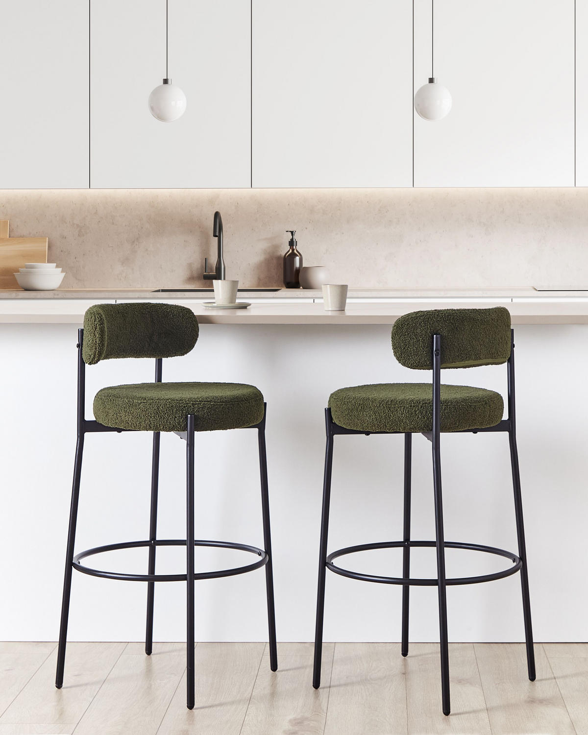 BARSTÜHLEN 2er-Set Grün Allison - Schwarz/Grün, Textil (50/97/50cm) - Beliani