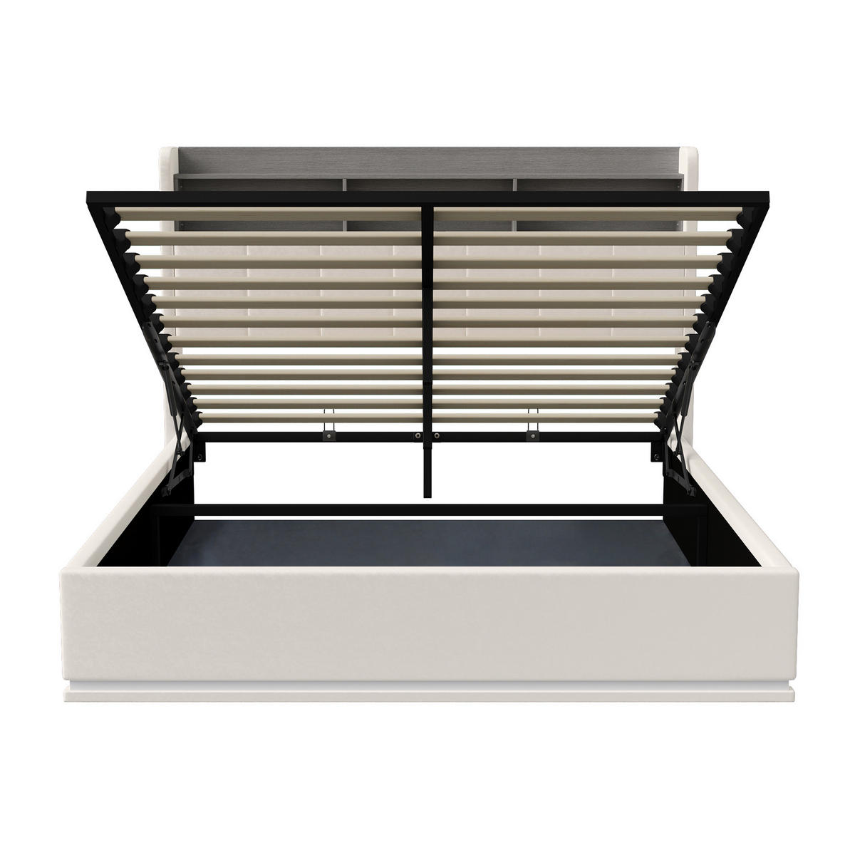 POLSTERBETT 160x200 cm LED Ablagefach Samt weiß - Weiß, Holz (160/200cm) - LEBENLANG