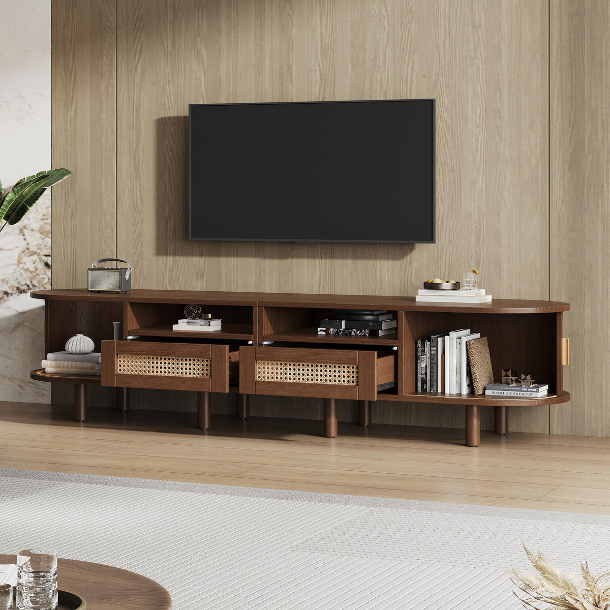 TV-LOWBOARD 170x40x40 cm Nussbaum Rattan 2 Türen 2 Schubladen - Alteiche, Holzwerkstoff (40/40/170cm) - FLIEKS