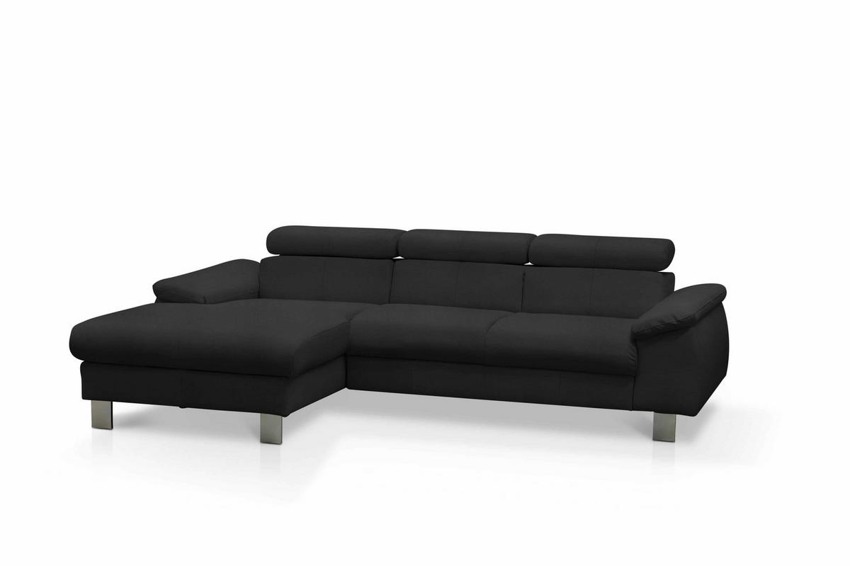 ECKSCHLAFSOFA mit Echtlederbezug, Schlaffunktion & Bettkasten - Chromfarben/Schwarz, Leder/Holz (244/166cm) - Cotta