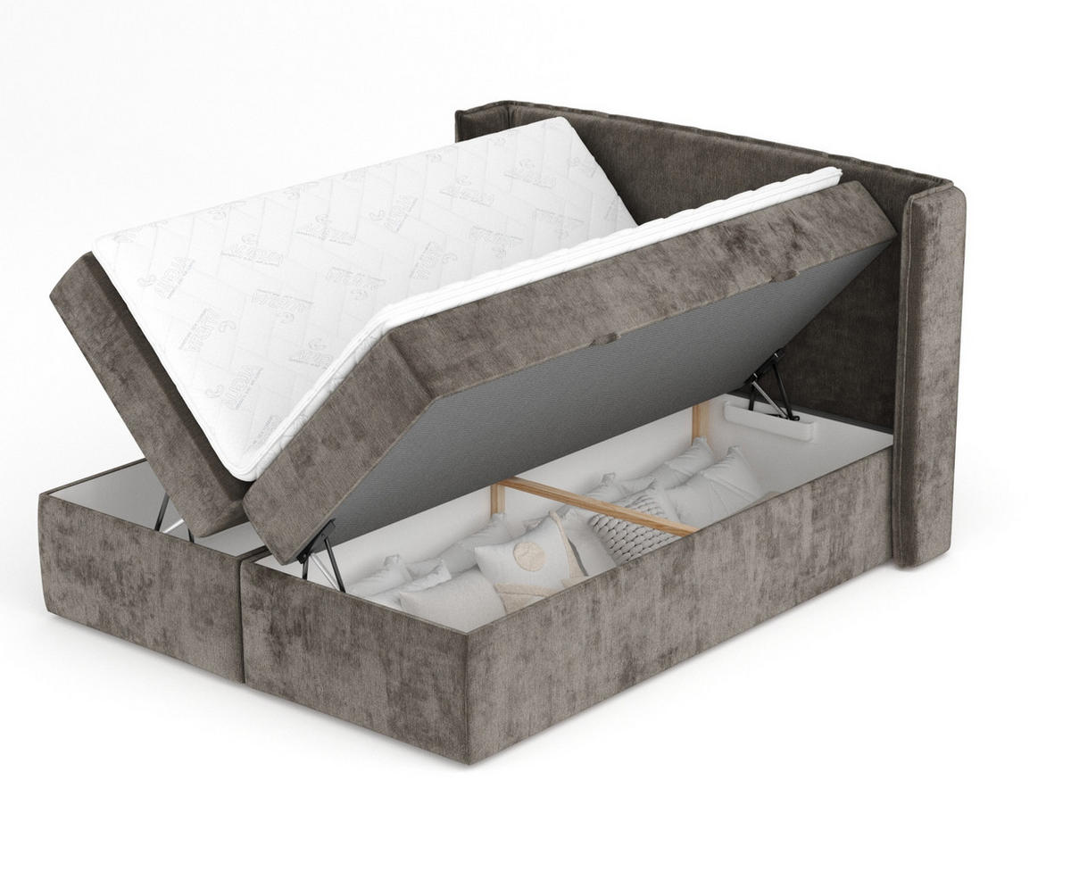 BOXBETT Skyline Dunkeblraun 140/200 cm mit Matratze und Topper - Dunkelbraun/Schwarz, Holz/Holzwerkstoff (140/200cm) - Maison de Reve