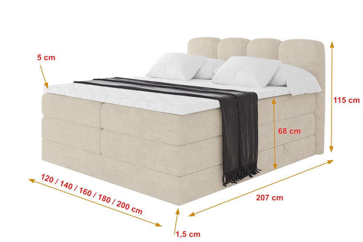 BOXBETT mit Matratze H3|H4 - NINA KING - 160x200 cm - Beige - Sahara, Holzwerkstoff (160/200cm) - ALTDECOR