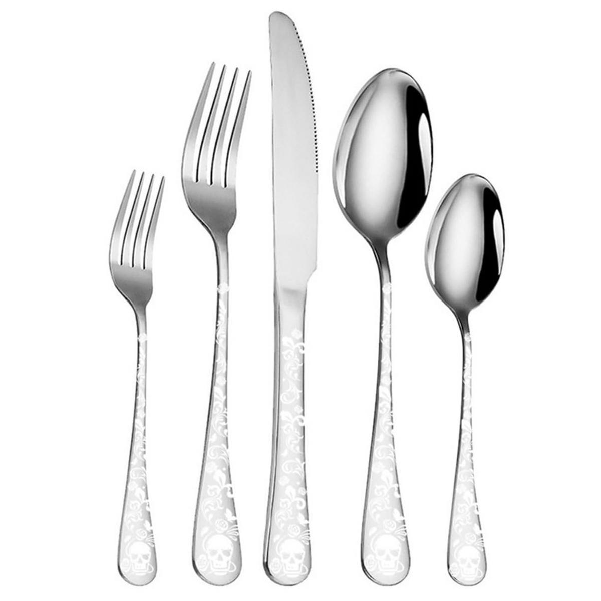 BESTECKSET mit Totenkopfmuster für 4 Personen, 20-teiliges Edelstahl - Silberfarben, Metall - Kaket