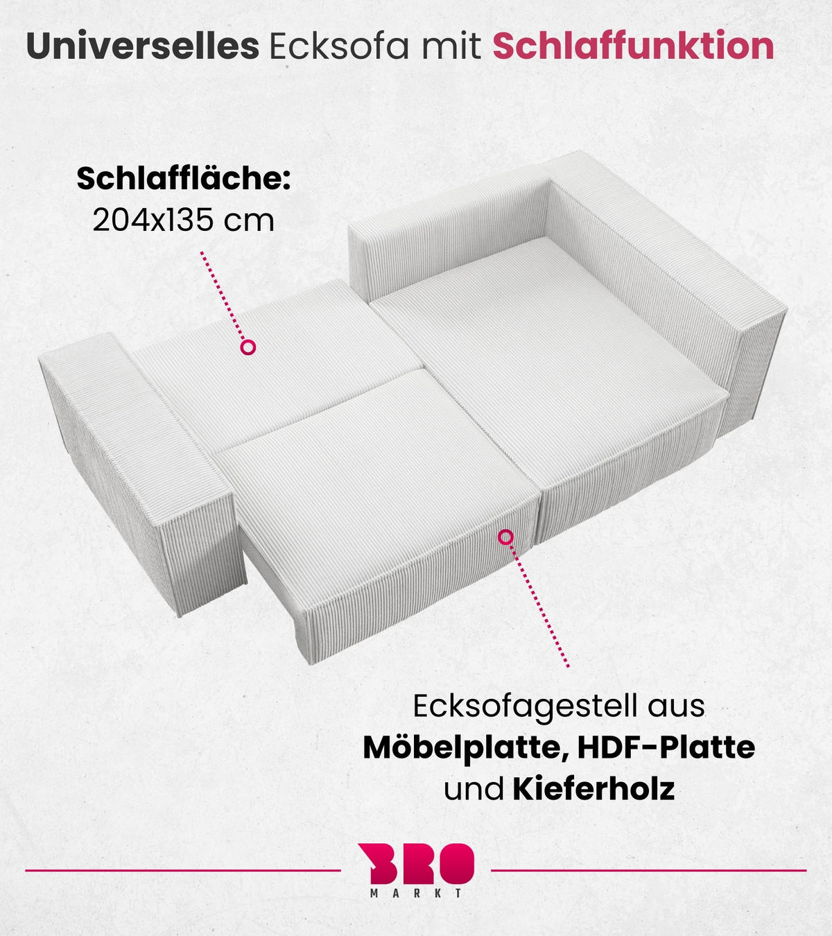 ECKSOFA Pedro Duo mit Schlaffunktion Beige Cord - Beige, Textil (246/153cm) - Bromarkt