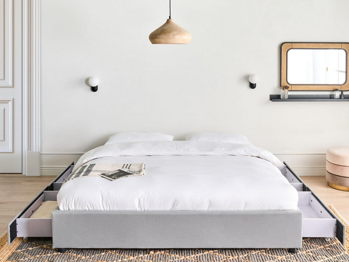 BETT 180/200 cm Hellgrau Prades - Hellgrau, Textil (180/200cm) - Beliani