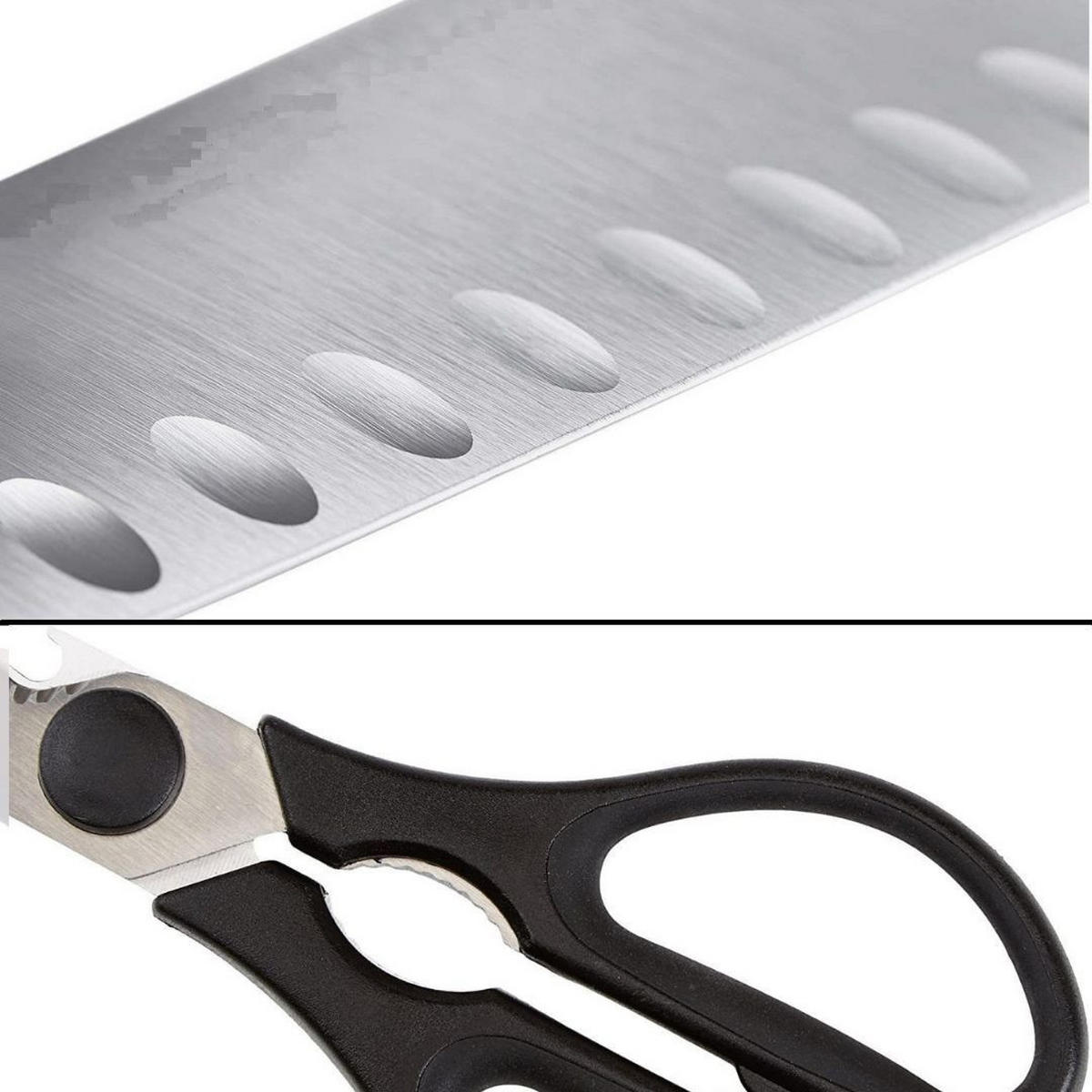 KÜCHENMESSER SET 3-tlg Schwarz, Brotmesser, Santokumesser, Küchenschere, Edelstahl, Schneidemesser, Küchenzubehör, Profi Messer, Klingenstahl - Silberfarben/Schwarz, Kunststoff/Metall - Fissler