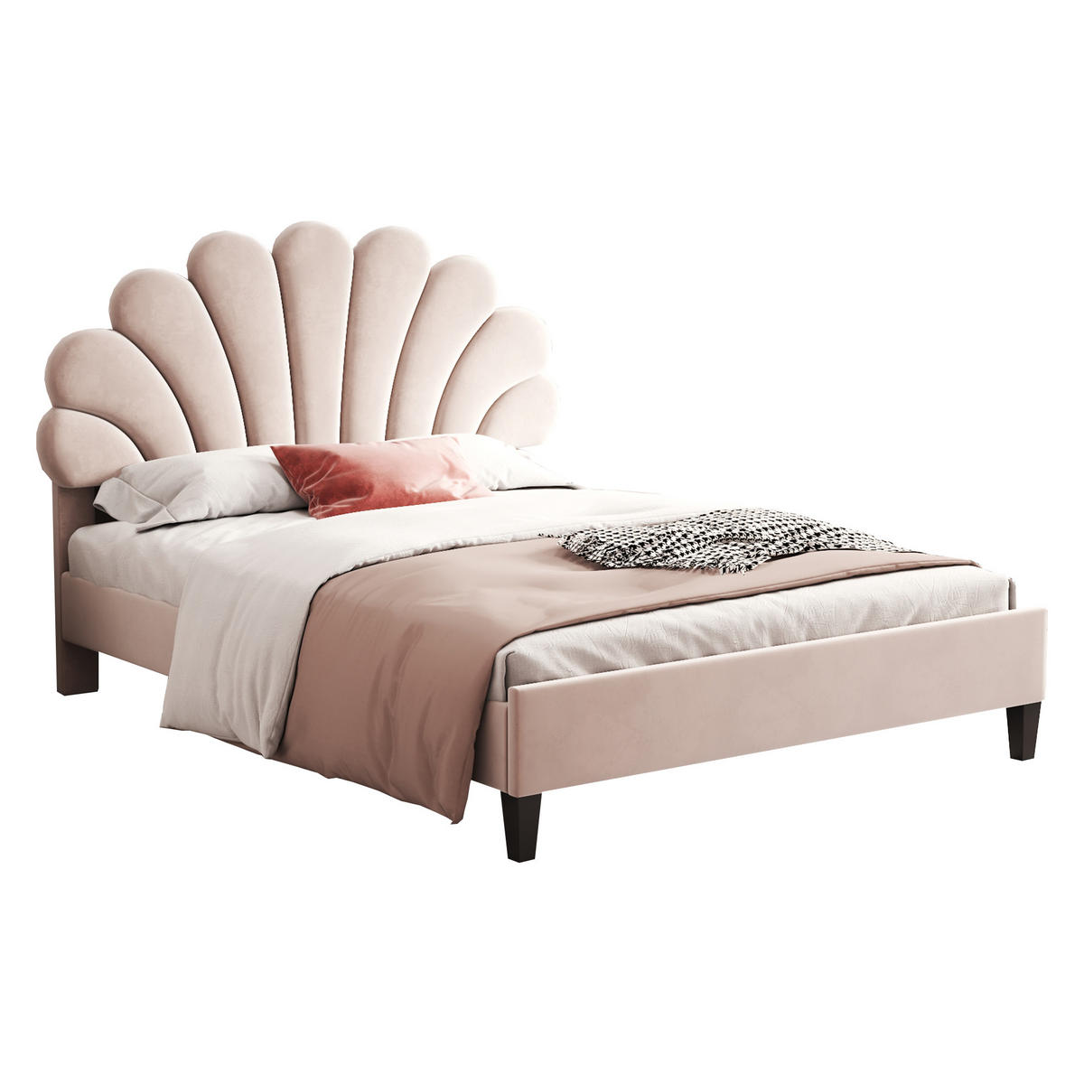 POLSTERBETT 140/200 cm Beige mit blumenförmigem Kopfteil und Lattenrost - Beige, Textil (140/200cm) - OKWISH