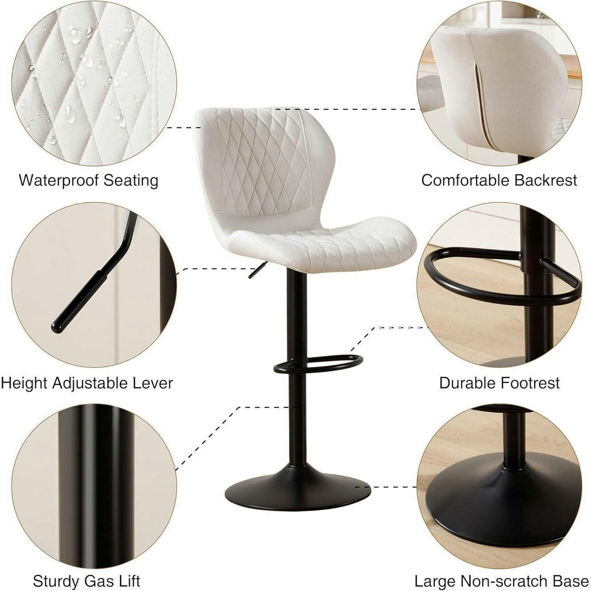 BARHOCKER mit Lehne, höhenverstellbar, PU-Kunstleder, Beige - Weiß, Kunststoff (46.5/111/38cm)