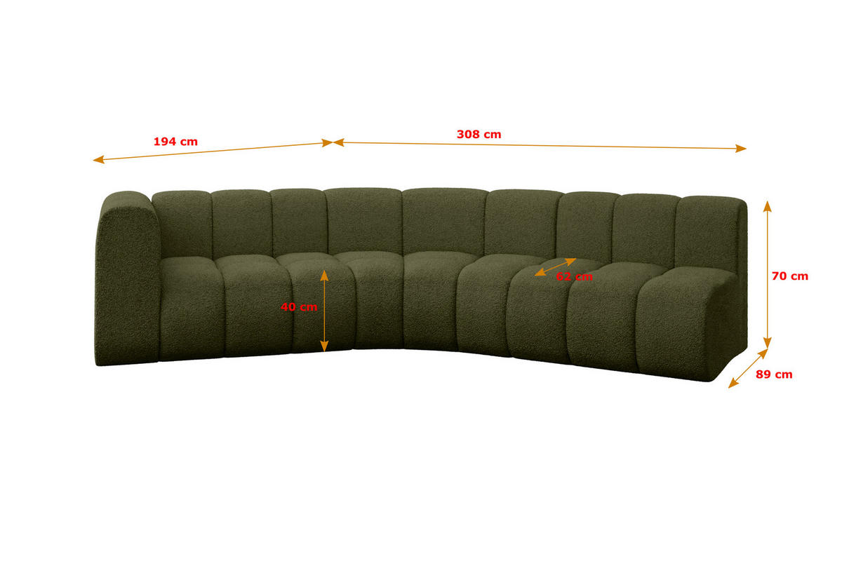 ECKSOFA modulares Sofa Karex-L1 - 308x194x70 cm Grün - Grün, Holzwerkstoff/Textil (308/194cm) - ALTDECOR