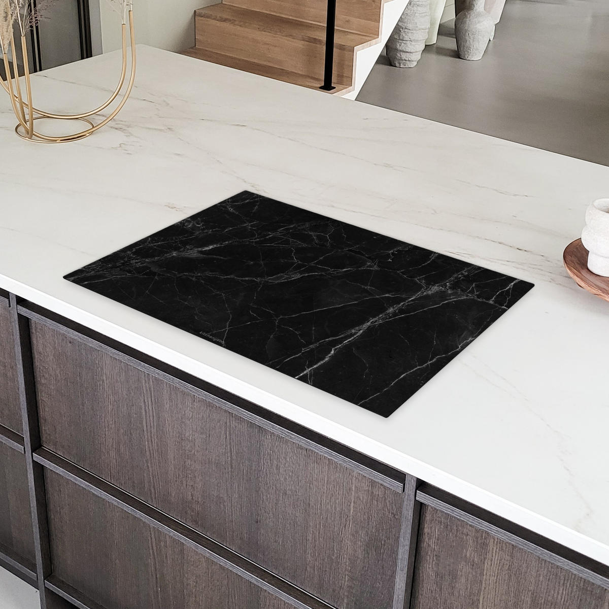 HERDABDECKPLATTE Schwarz - Marmor 80x52 cm - Schwarz, Kunststoff (80.2/0.2/52.2cm) - MuchoWow