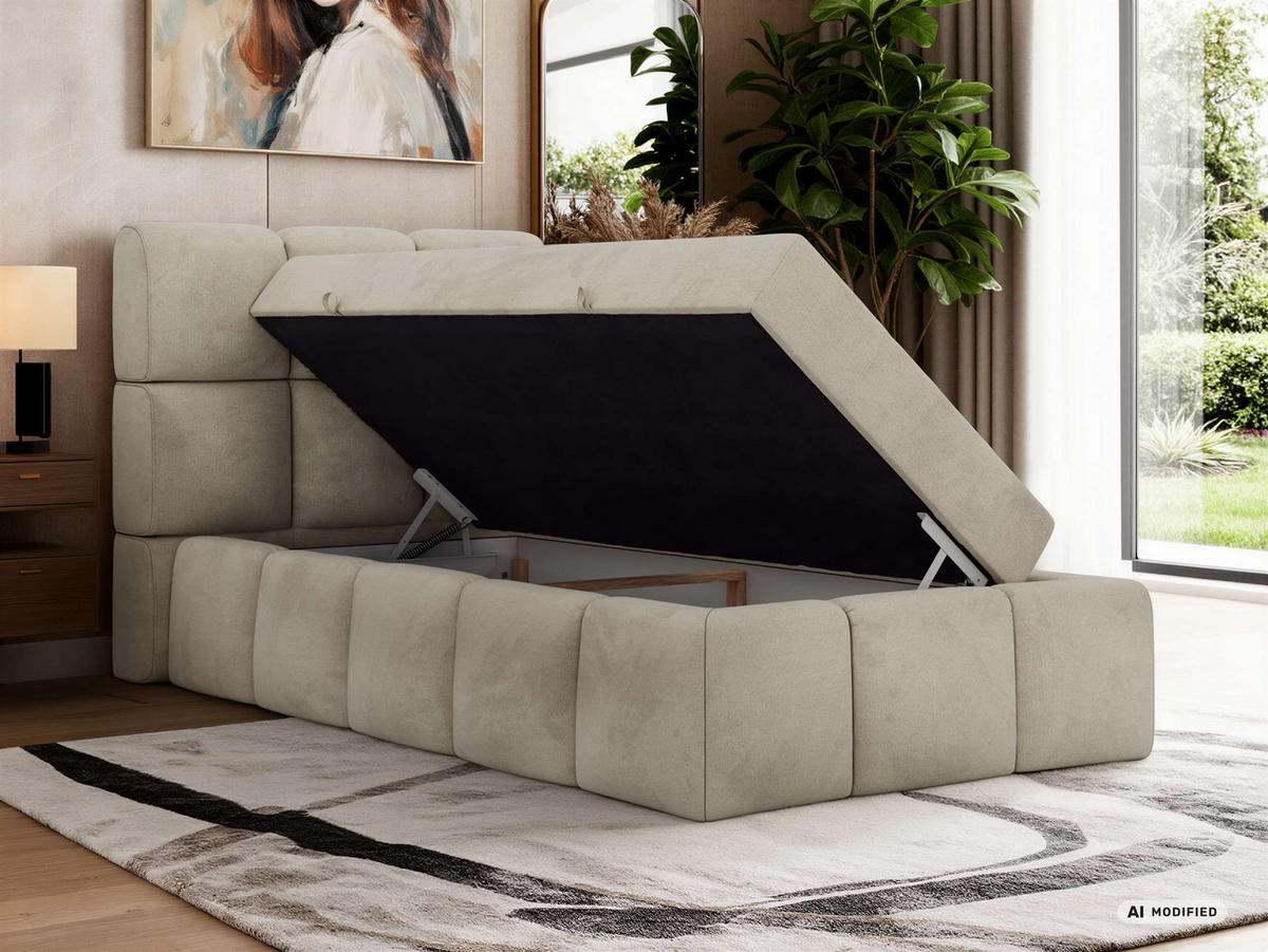 BOXBETT NIRA 90/200 - Beige Velvet - Topper T25 - H4 - Beige/Schwarz, Kunststoff/Textil (90/200cm) - MKS