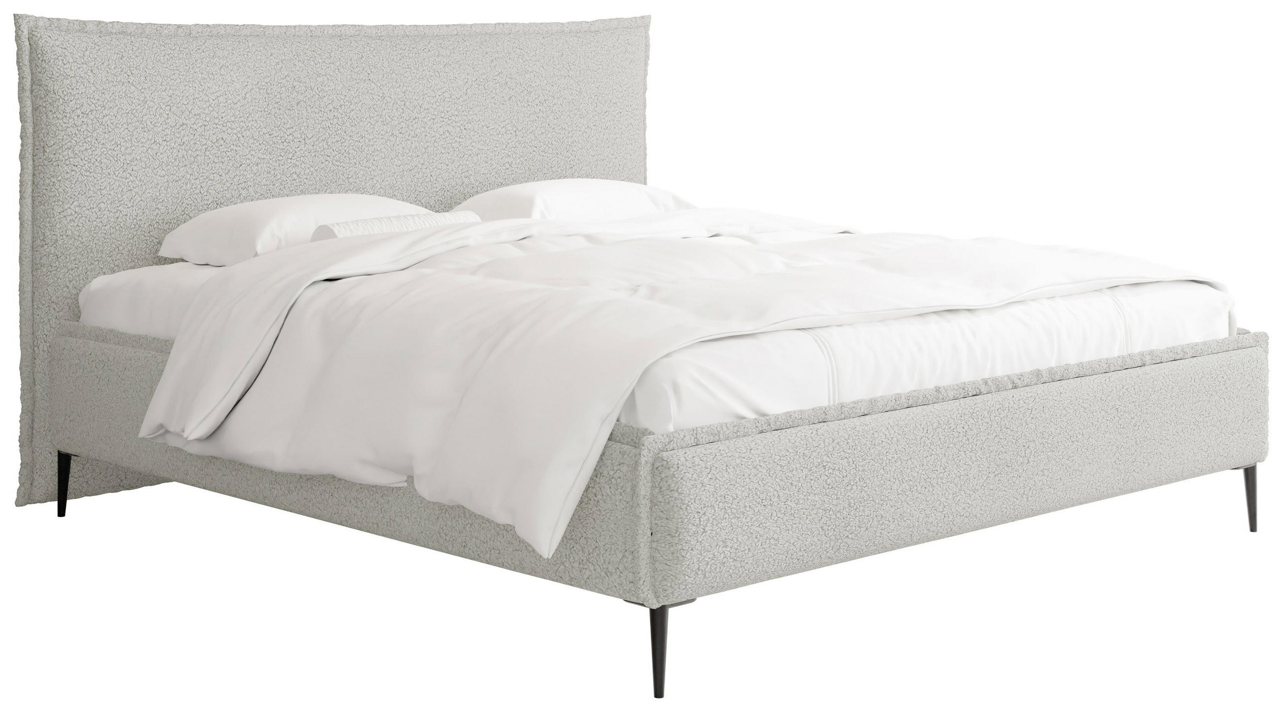 POLSTERBETT Pillow Rise mit Bettkasten, Lattenrost & hohen Metallfüßen in Hellgrau Bouclé 160x200 cm - Birkefarben/Hellgrau, Holz/Textil (160/200cm) - WFL GROUP
