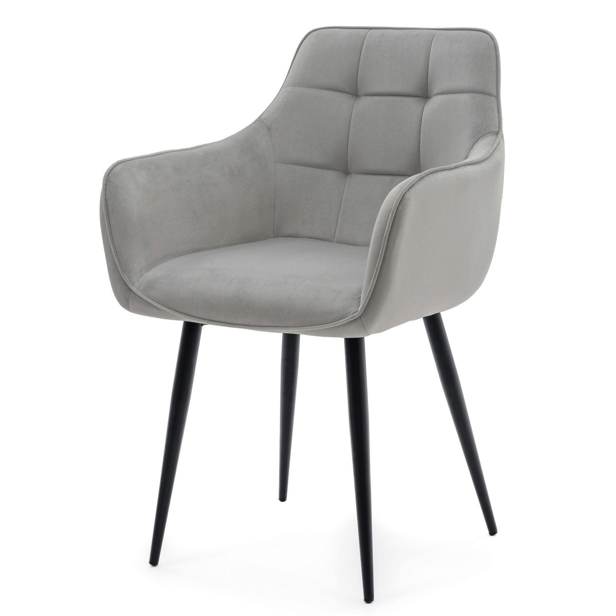 STUHL GALLO gespolstert mit Steppung - hellgrau - Samt Velours - Hellgrau/Schwarz, Textil/Metall (58/88/58cm) - NEW HOME