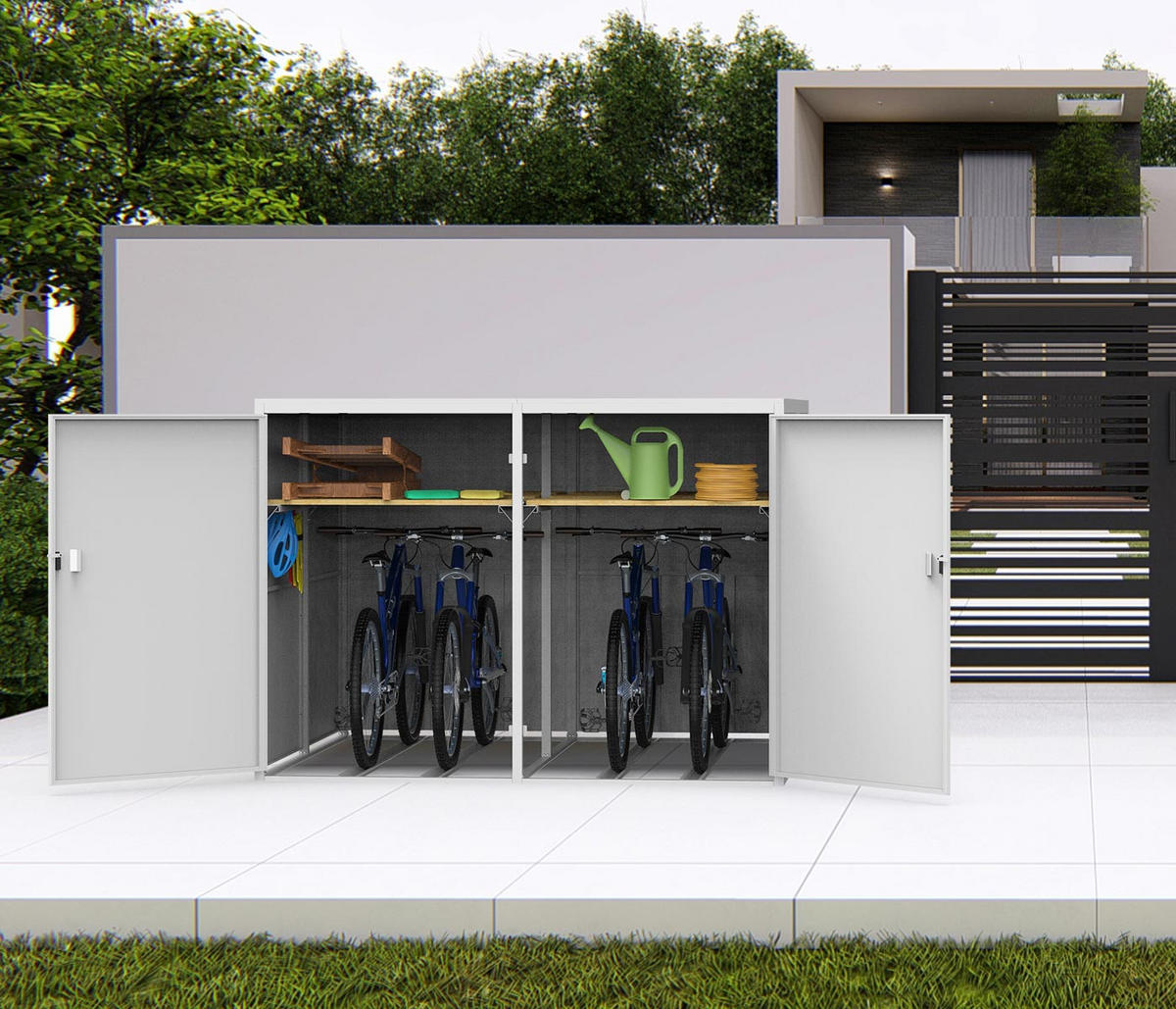 4ER-FAHRRADGARAGE L56C rechteckig Hellgrau - Hellgrau, Metall (222/160/208cm) - MCW