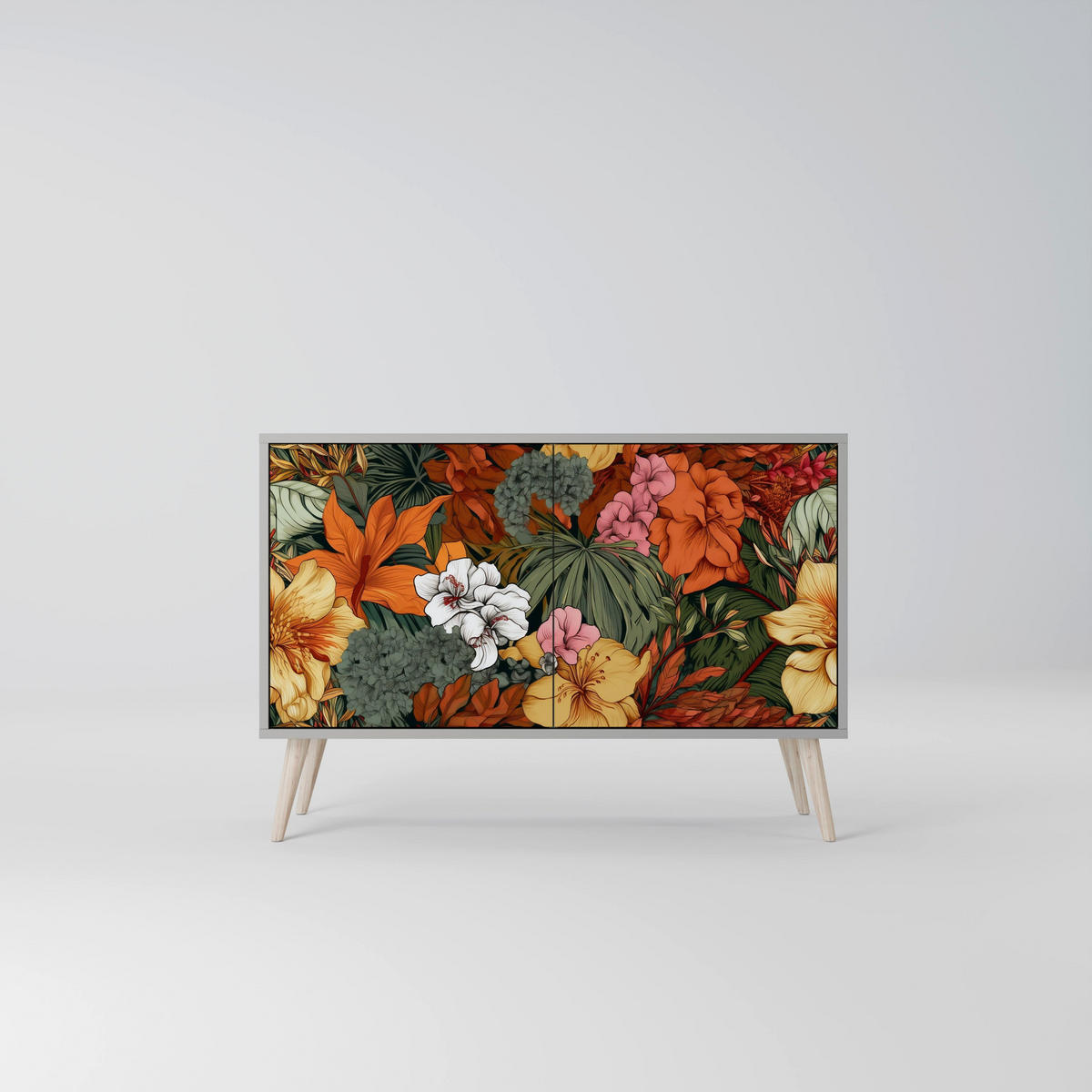 SIDEBOARD RADIANT FLORA, Eicheneffekt, 111x42x77,5 cm, 2 Türen - Eichefarben/Buchefarben, Holzwerkstoff/Buchenholz (111/77.5/42cm) - SpaceRebels
