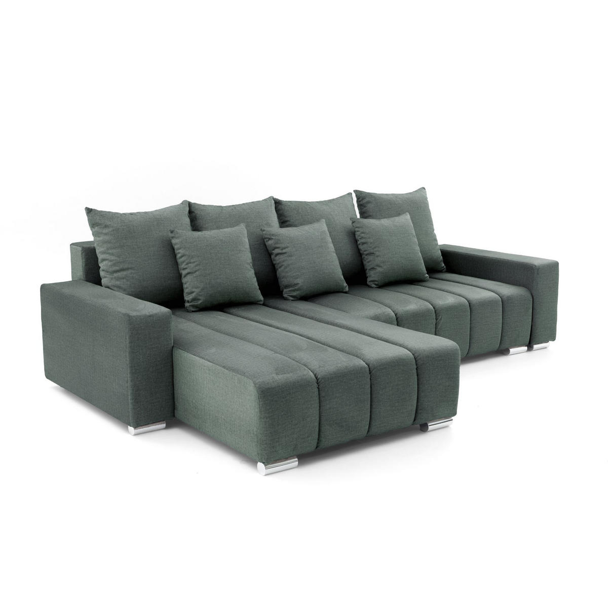 ECKSOFA Piano L Links mit Schlaffunktion 137x234 Velours Grün - Silberfarben/Grün, Holz/Textil (278/178cm) - Muffo