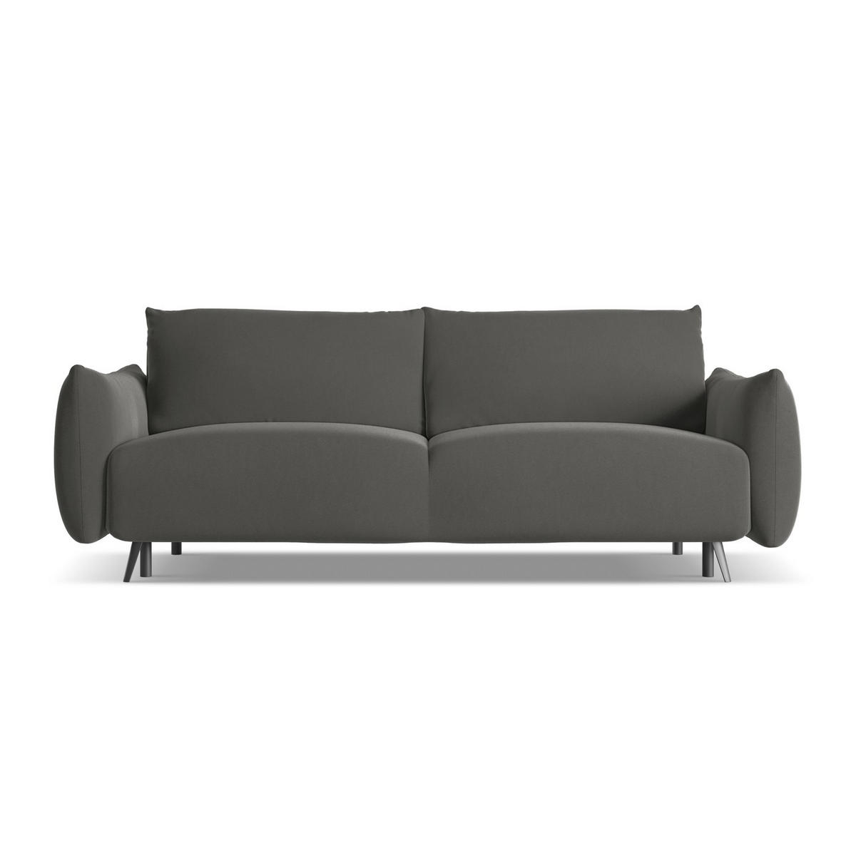 3-SITZER SOFA mit Schlaffunktion Samt Stoff Grau - Dunkelgrau/Schwarz, Textil/Metall (230/86/105cm) - LaMiaSofa