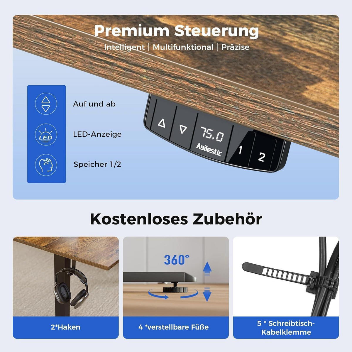 SCHREIBTISCH Höhenverstellbar Elektrisch 140 x 60 cm Braun - Braun, Holzwerkstoff (140/60/75cm)