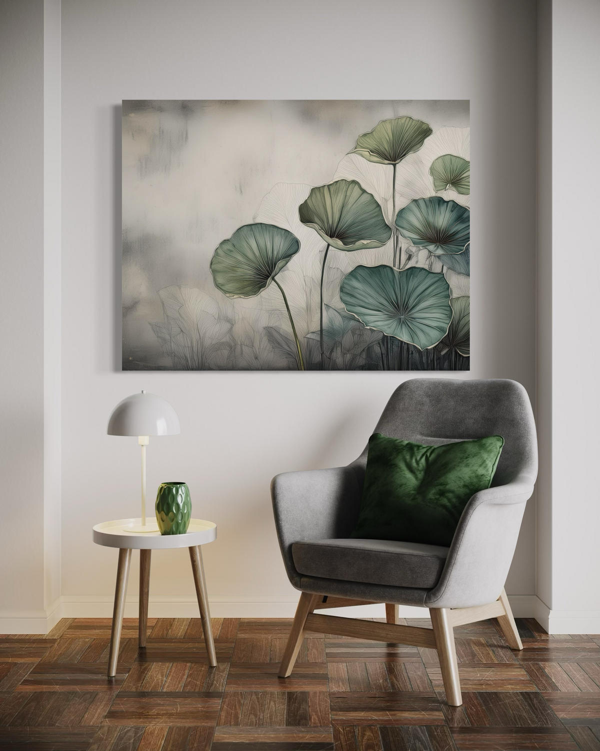 WANDBILD grüne blätter - Grau, Textil (60/40cm) - Feeby