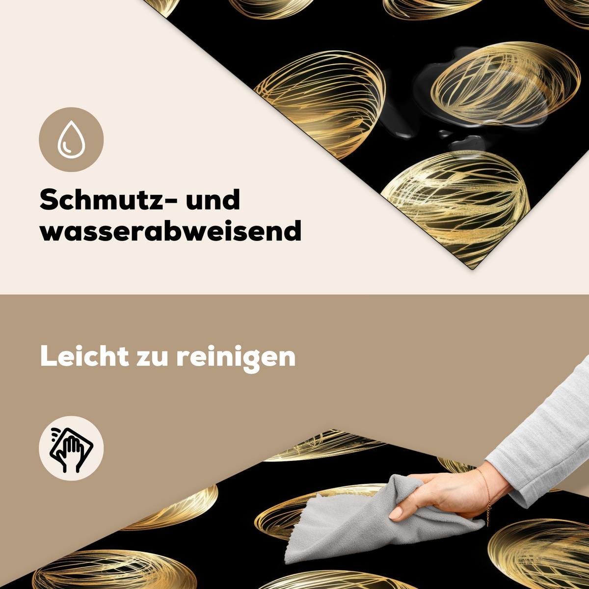 HERDABDECKPLATTE Eier - Gold - Muster Induktionsmatte 78x78 cm - Schwarz, Kunststoff (78/78/0.2cm) - MuchoWow