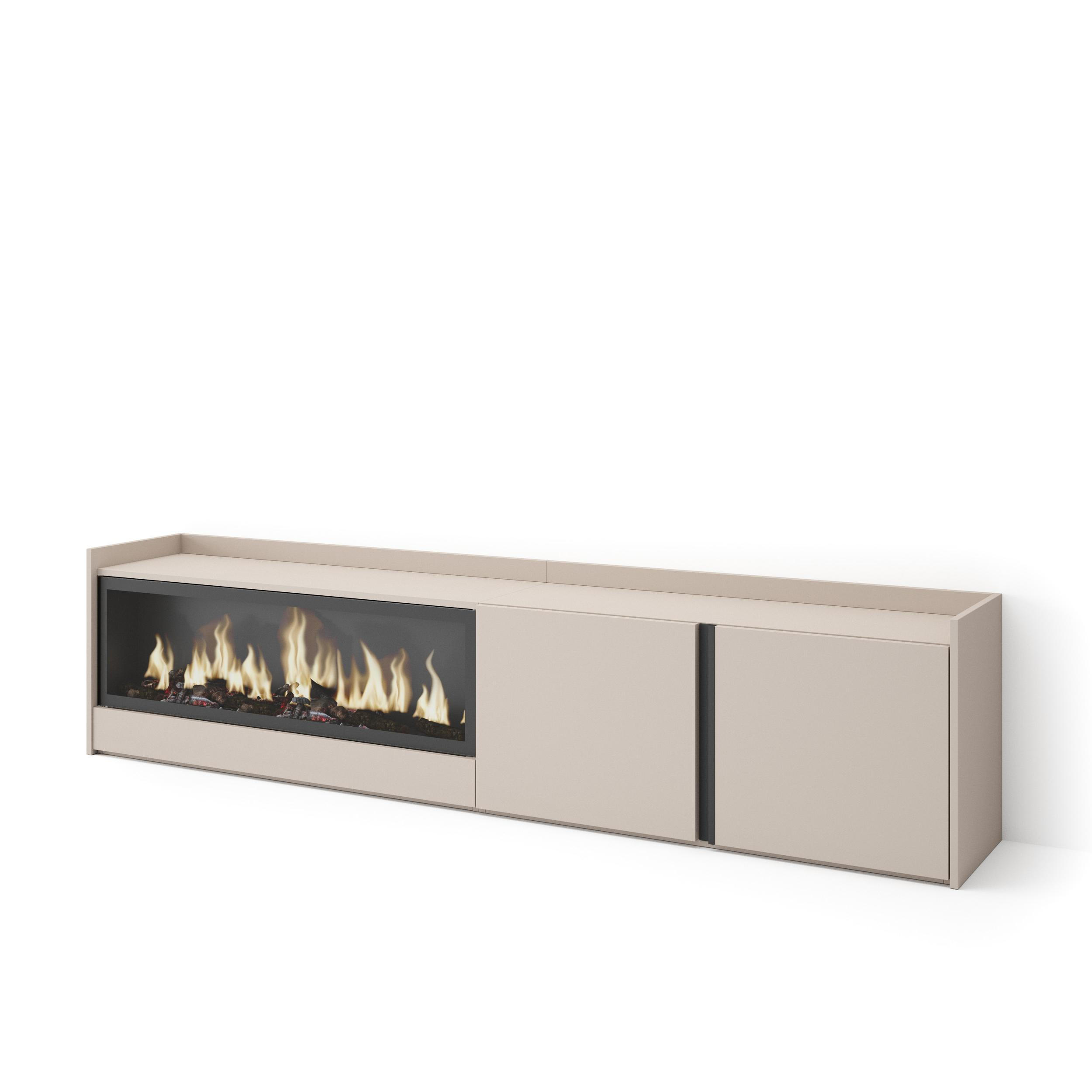LOWBOARD, Beige, 212/35/50cm, Kamin mit Feuereffekt XXL - Beige, Holzwerkstoff (212/50/35cm) - Skraut Home